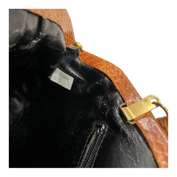 Brown Leather Clutch Snakeskin Shoulder Crossbody Strap Convertible Clutch 1980s - Picture 9 of 15